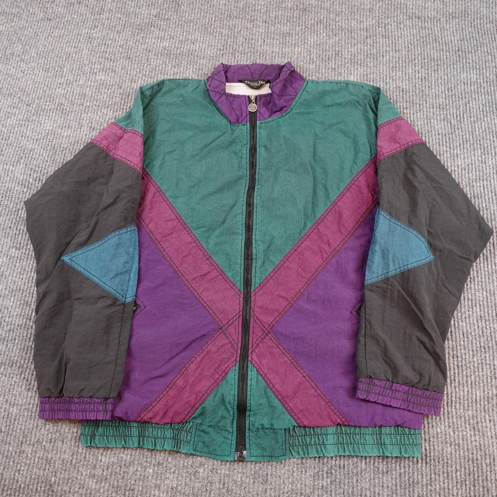 Vintage Christian Dior Jacket Mens Large Multicolor Retro Nylon Windbreaker 80s